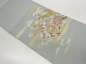 綴れ船に松・花々模様織出し名古屋帯